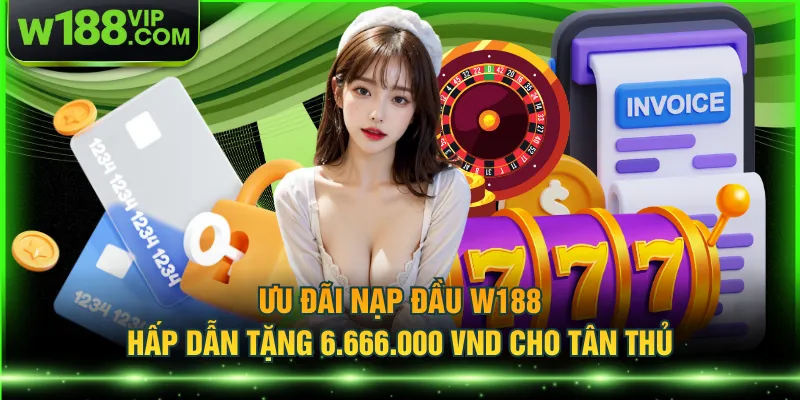 Ưu đãi nạp đầu W188 hấp dẫn tặng 6.666.000 VND cho tân thủ