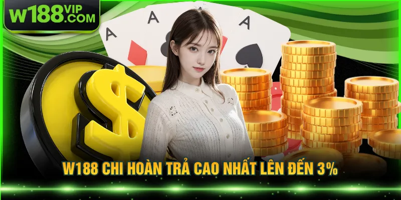 W188 chi hoàn trả cao nhất lên đến 3%